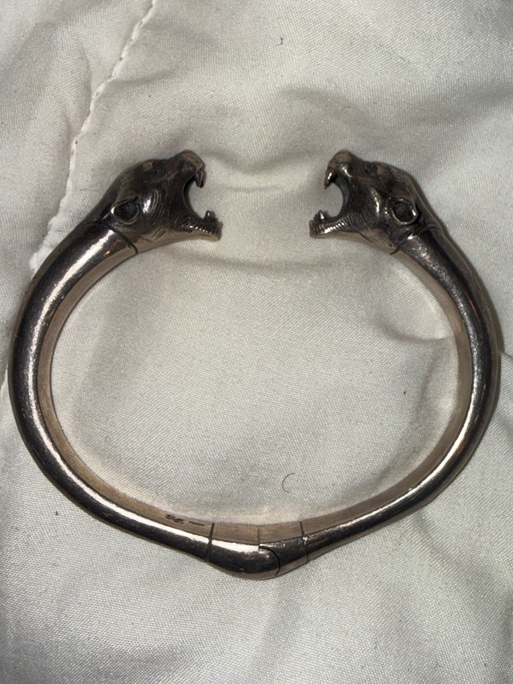 Men's 925 Silver Double-Headed panther Cuff Bracelet